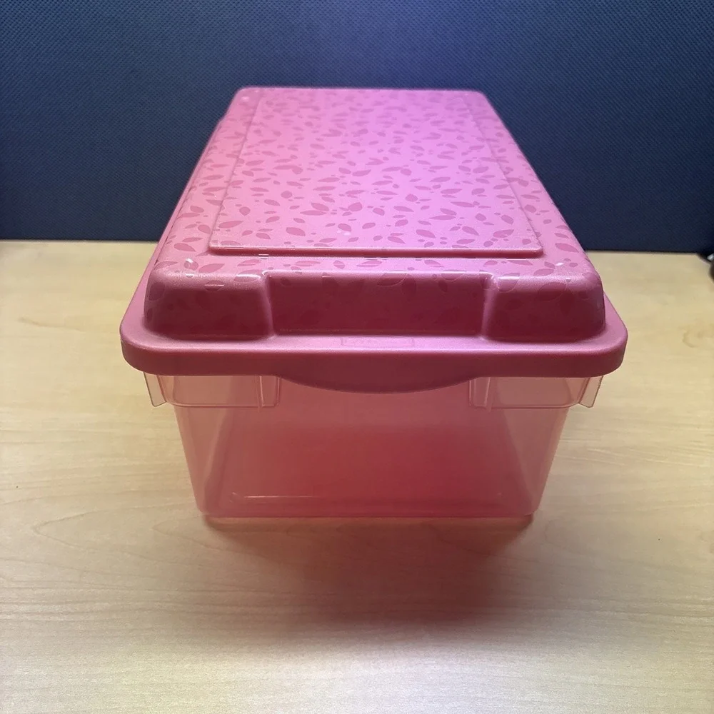 Rubbermaid Vintage Pink Clear Leaves Snap Storage Container Box Rectangle